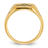 14k Men's Polished and Grooved with Black Enamel Masonic Ring